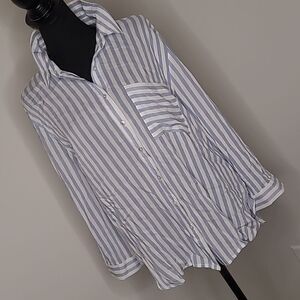 Grand and greene sz L blue striped button front shirt